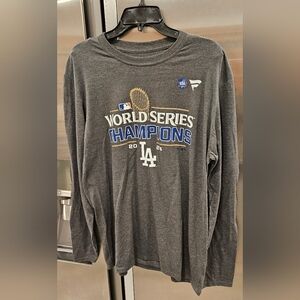 DODGERS 2024 World Series Champions Long Sleeve T-Shirt ~ Grey Men's Large NEW